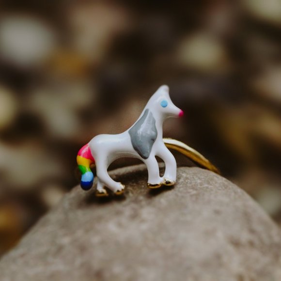 3/$25 🏷️  Sterling Silver Horse Animal Ring Adjustable Unicorn Enamel Ring Her - Picture 1 of 9